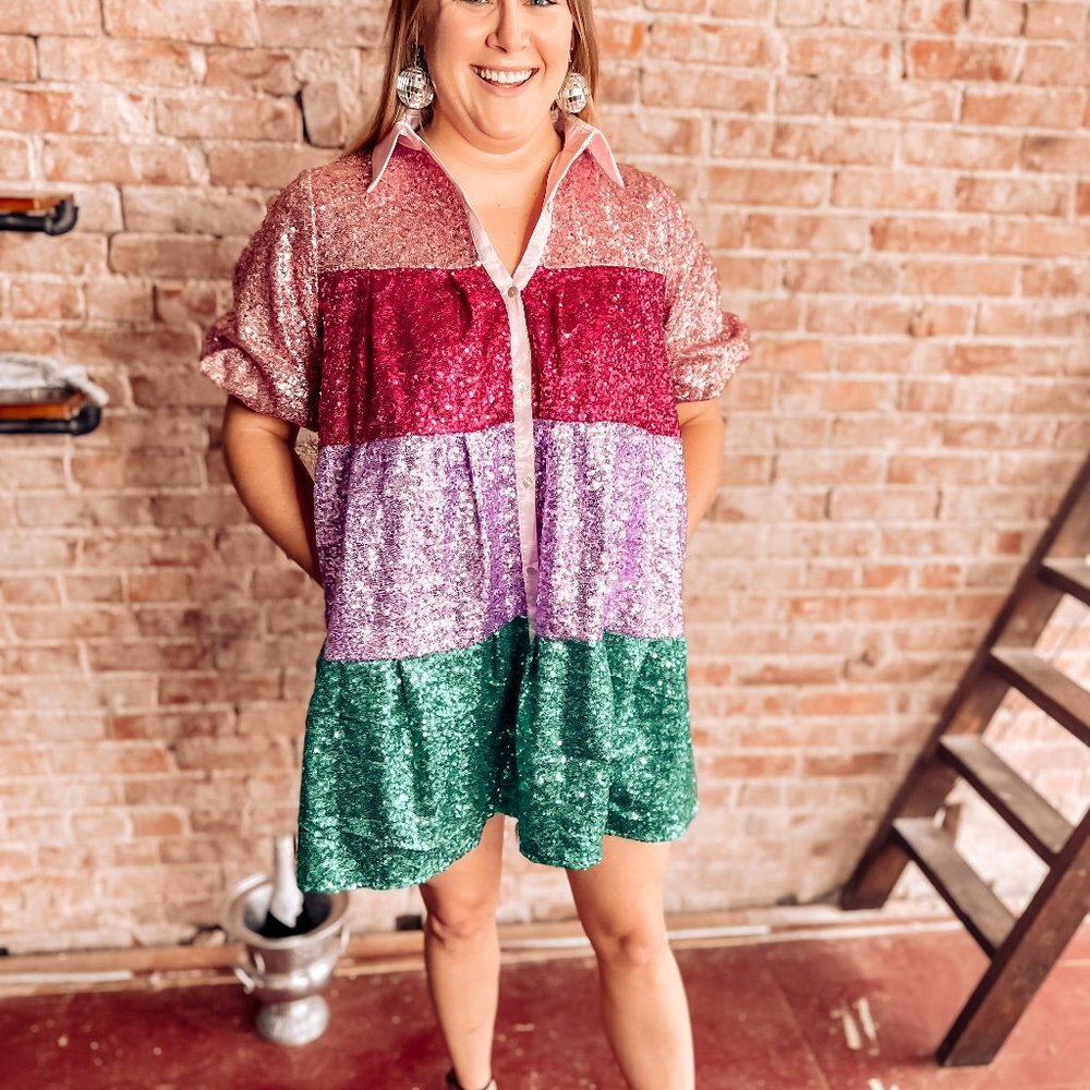 Stacy Sequin Tiered Dress